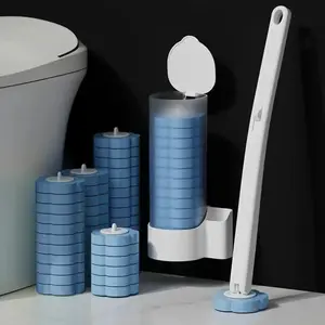 Disposable Toilet Brush Set, 1 Set Toilet CleaningBrush with Holder & Refills, Bathroom CleaningTool for Home Hotel Dormitory