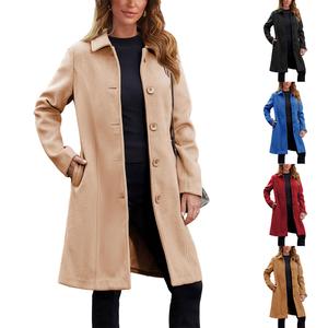 Ommig Women's Chic Fitted Minimalist Elegant Faux Wool Peacoat - Single Breasted, Notched Collar, Mid-Length, Long Sleeve Winter Outerwear