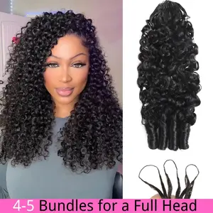 [NEW IN] QTHAIR Burmese Curly Crochet Human Hair Extensions Miracle Knots 50g/Pack Knotless Pre-Separated Feather Human Crochet Hair 3C4A Lightweight Reusable Remy Hair Extensions for Women Natural Black Color