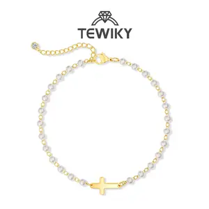 Tewiky Simple Cross Pendant Bracelet Dainty Simple Tiny Cross Bracelet For Women Girls For Easter Gift All-match & Exquisite Jewelry gift For Summer