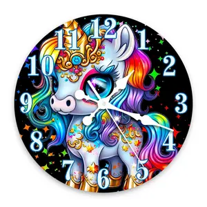 Unicorn Pattern Wall Clock, 1 Count Colorful Unicorn Design Wall Clock, Battery Powered Silent Wall Clock for Home (without Battery)