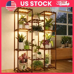 Plant Stand, Plant Shelf, Plant Holder, Indoor Plant Stand, Plant Rack with Grow Light, Wooden Plant Shelf, Multi Tier Plant Stand, Large Plant Stand for Multiple Pots, Indoor Outdoor Plant Rack, Boho Plant Decor, Living Room Plant Organizer, Home Decor
