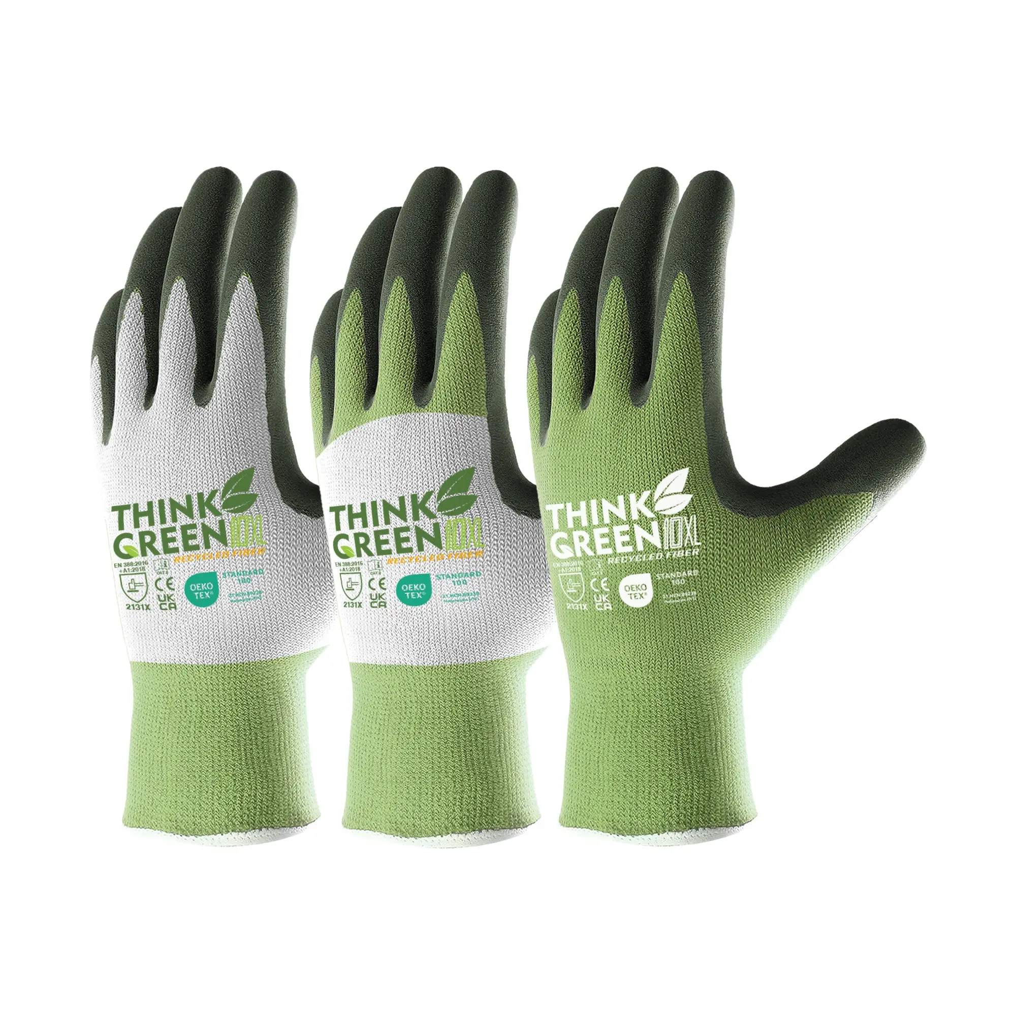 COOLJOB 3 Pairs Think Green Gardening Work Gloves - 100% Recycled Polyester, Micro-Foam Latex Coated Anti-Slip Palms, High Dexterity, Snug Fit, Breathable, Ideal for Farming, Landscaping, Digging, Consumes 3.9 Plastic Bottles, Micro-Foam Latex Coating