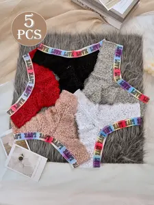 5 pieces of mixed color women's fashionable elegant lace panties with colorful elastic waistband, close-fitting but not tight, comfortable and breathable, casual daily versatile's panties, suitable for all seasons, available in sizes S-XL.