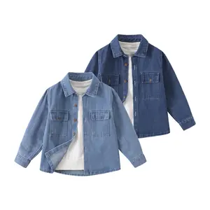 2-piece boy autumn and winter new casual denim jacket simple fashion children's coat solid color Joker trend explosion denim jacket.