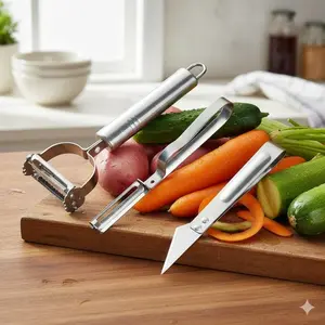 3-in-1 Stainless Steel Mandoline Slicer for Vegetables, Anti-Rust Kitchen Food Cutter with Non-Slip Hand Guard, Safe for Potato Carrot Cucumber, Easy Clean Efficient Slicing Tool.