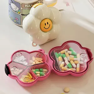 Dopamine Flower Pill Box Portable Medicine Organizer Seven Days a Week Mini Pill Box Sealed Storage Box, Mini Portable Travel Jewelry Box - Compact Flower-Shaped Storage Box, Small Accessories Storage