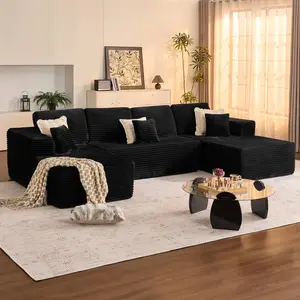 ModMood Sectional with 133x70" Modular Corduroy Sofa - Cloud-Soft U-Shaped Couch + Chaise, Ottoman & 7 Pillows - No Assembly Needed - Retro Corduroy Fabric, Washable, Pet & Kid-Friendly, Boneless Compressed Design, 5-6 Seater Capacity, Modern Modular