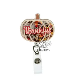 Thanksgiving SHAKER Badge Reel – Fall Lover Badge Holder – Glitter Retractable ID Holder – Handmade Autumn Fall Gift - Teacher Lanyard - Nurse, Teacher, Office Accessory - Handmade Gift for Teachers, Nurses, & Office Staff