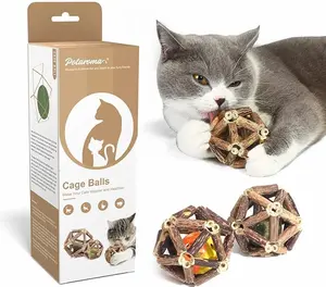 Catnip Toys 3Pcs Natural Silvervine Stick Cage Balls & Bell Ball for Indoor Cats, Kitten Cleaning Teeth Molar Matatabi Cat Chew Toy All Breeds