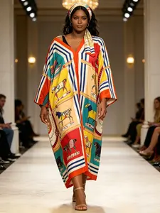 2-piece set Boho Kaftan Beach Cover Up with FREE Matching Headscarf – Oversized Maxi Dress Beachwear for Summer Vacation & Resort Wear ✨