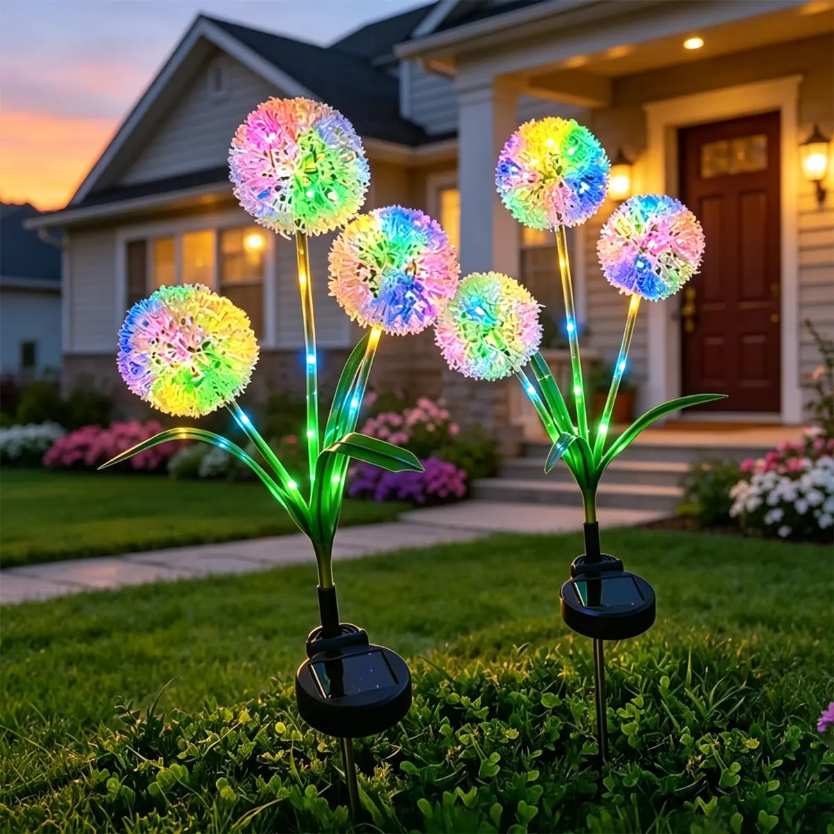 2/4-Pack Solar Dandelion Flower Stake Lights, Outdoor Waterproof IP65 Rated LED Energy Saving Device, Auto On/Off Garden Pathway Lawn Decor for Patio Holiday Party