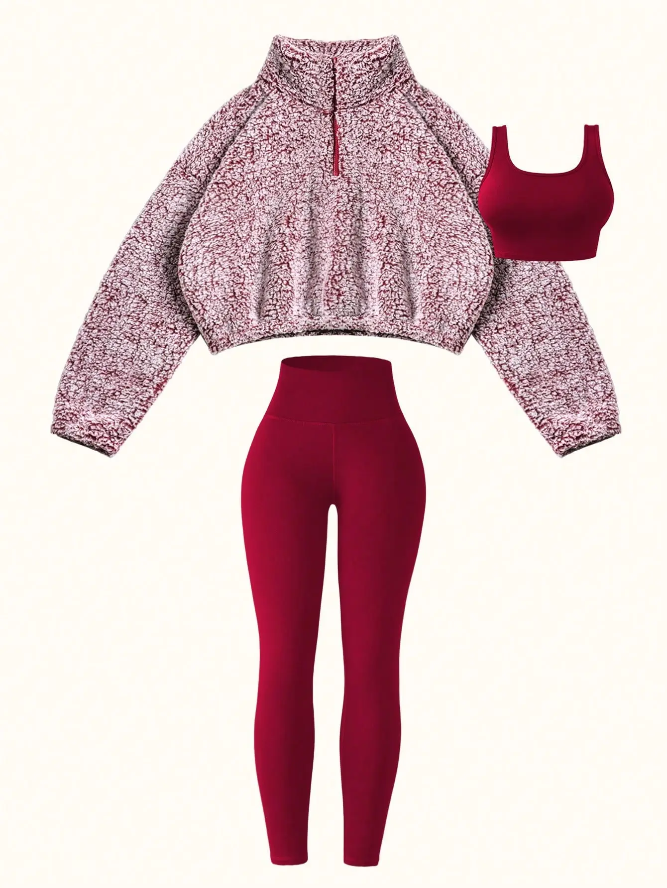 athletic woman 3-Piece Sportswear Set -Stretch Sports with Half-Zip Sweatshirt, Yoga Pants for Running, Fitness-Autumn Winter Matching seamless Workout gym Set outfit , Casual Sport&Fitness Exercise Wear high waist slim fit pant sexy top sporty tight-fit