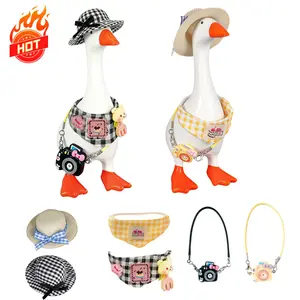 7 Inch Magnetic Desk Goose Statue Dress-Up Set 2 Complete Costumes with Mini Straw Hat Bib and Pendant  Fun Dress-Up Outfits and Decorative Gift Collection