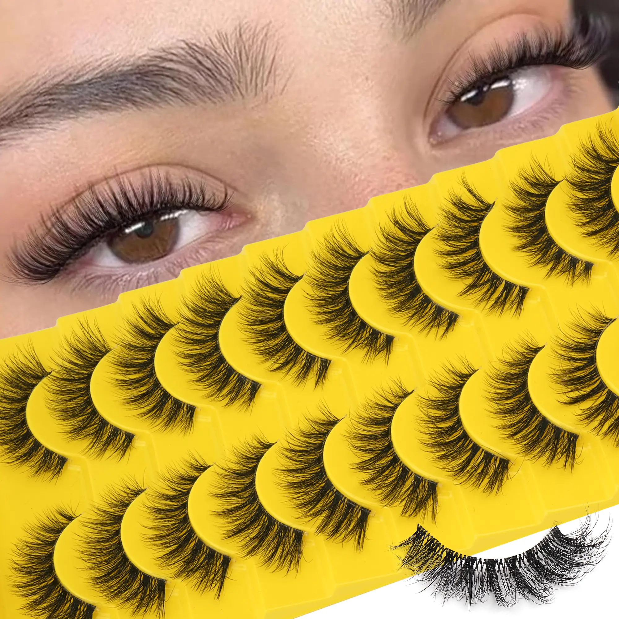10 Pairs Cat Eye Lashes Transparent Stem Fake Eyelashes Natural Fluffy Thick Volume D Curl Wispy Eyelashes That Look Like Extensions Fake Eyelashes Pack Strip Lashes, Lashes, Eyelashes, Fake Lashes