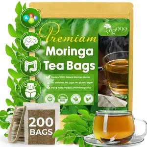 Premium 200 Moringa Leaf Tea Bags, 100% Natural & Pure from Moringa Leaves. Loose Leaf Moringa Herbal Tea. Moringa Leaf Tea. No Sugar, No Caffeine, No Gluten, Vegan.
