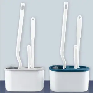 3-Piece Space-Saving Long-Handle Toilet Brush Set, Bathroom Brush Cleaner, with Ergonomic Design - Silicone Brush Head, Wall-Mounted Holder for Easy Access, Ideal for Bathroom Cleaning