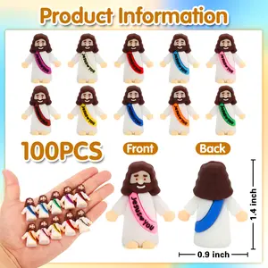 100 Pcs Little Jesus Figures, Jesus Loves You Figures, Mini Jesus Figurines in Bulk, Tiny Baby Jesus Figures for Crafts Pocket Hide and Seek, Sunday School Religious Party Favors Gift