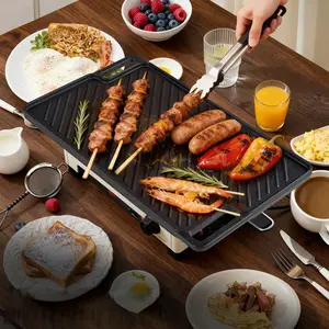 MGKKT Pre-Seasoned Reversible Ribbed Cast Iron Grill-Griddle Pan, Durable Heavy-Duty Multi-Use Cookware, Universal for Stoves & Grill Compatible, Ideal for Korean BBQ & Tortilla Comal
