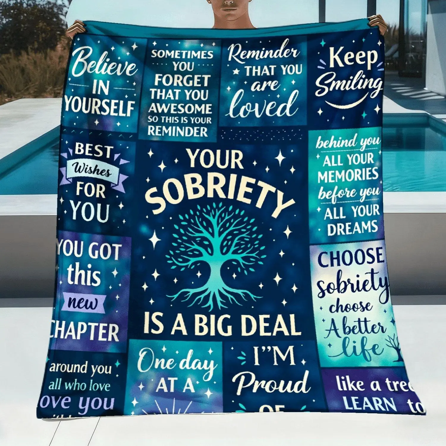 1pc Sobriety Gift Blanket with Positive Affirmations - Cozy Flannel Bedspread Suitable for Recovery Support, Motivational Comforter, Machine Washable, Perfect for Birthdays & Sobriety Milestones, 280GSM Mixed Colors