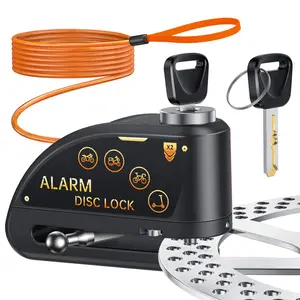 Motorcycle Anti-Theft Alarm Disc Brake Lock Wheel Lock Keys, Sound Up to 110db, Ip67 Waterproof, High Security, Includes 1.5m Recall Cable, Universal Bike, Motor Parts Accessories