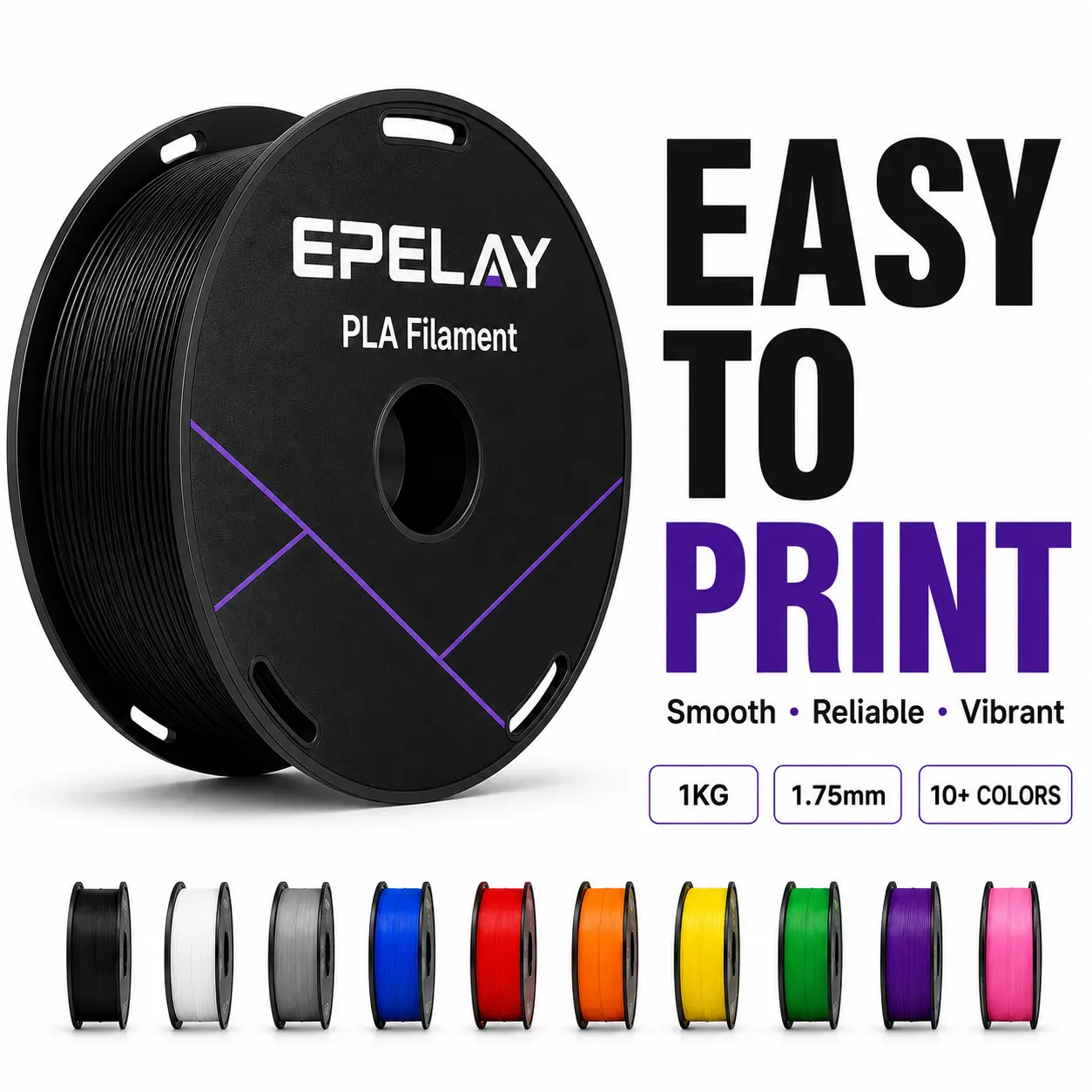 Epelay PLA+ 3D Printer Filament, 1.75mm Diameter, 0.02mm High Precision, Odor-Free, Smooth Feed, Anti-Clog, Eco-Friendly FDM Consumables, Compatible with Most FDM Printers, High-Speed Printing Summervibes Bundle