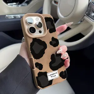 Luxury Matte Faux Sheepskin Leopard Print Phone Case, Anti-Drop Soft Tpu Cover for iPhone 11/12/13/14 Pro Max/15 Pro/16 Plus
