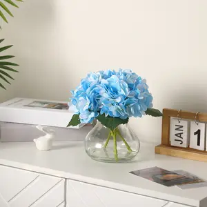 Elegant Artificial Hydrangea Silk Flowers with Glass Vase & Faux Water – Realistic White Faux Floral Arrangement Centerpiece for Table, Shelf, Bathroom, Home, or Wedding Decorationm, garden, party wedding decor