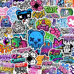 50Pcs Holographic PVC American Street Graffiti Funny Decorative Stickers Pack for Laptop DIY Decor