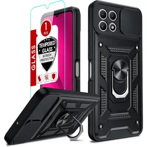 for Revvl-7-5G Case: (    ) Slide Camera Cover and Screen Protector, Heavy Duty Shockproof Rugged Case with Magnetic Ring Kickstand for T-Mobile Revvl 7 5G, Black