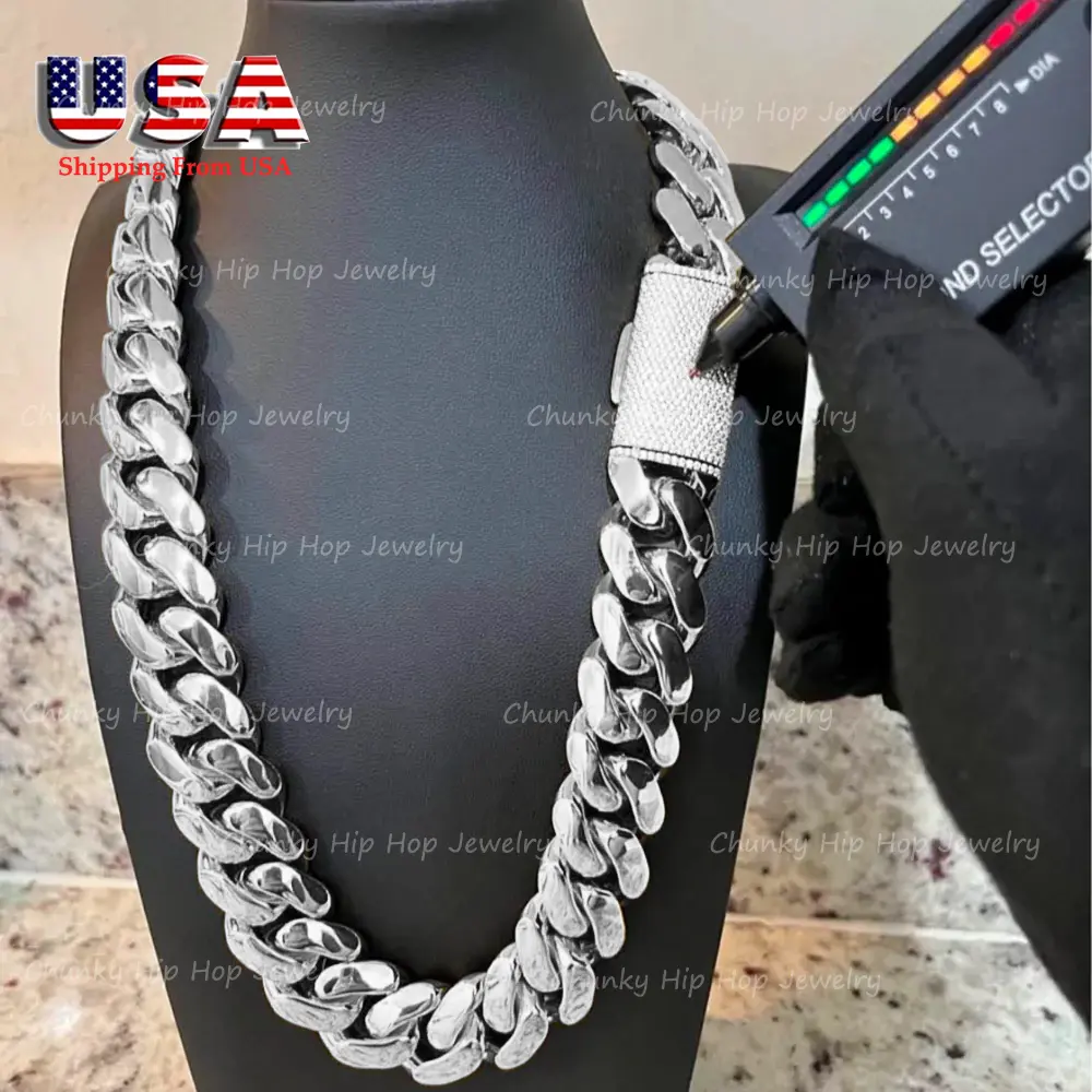 Men's Miami Cuban Link Chain, Heavyweight 316L Stainless Steel with Iced Out Moissanite Clasp, Hypoallergenic Never-Fade Finish, 12-22mm Necklaces, Heavy Chain, Chunky Necklace, 18-30 Inch