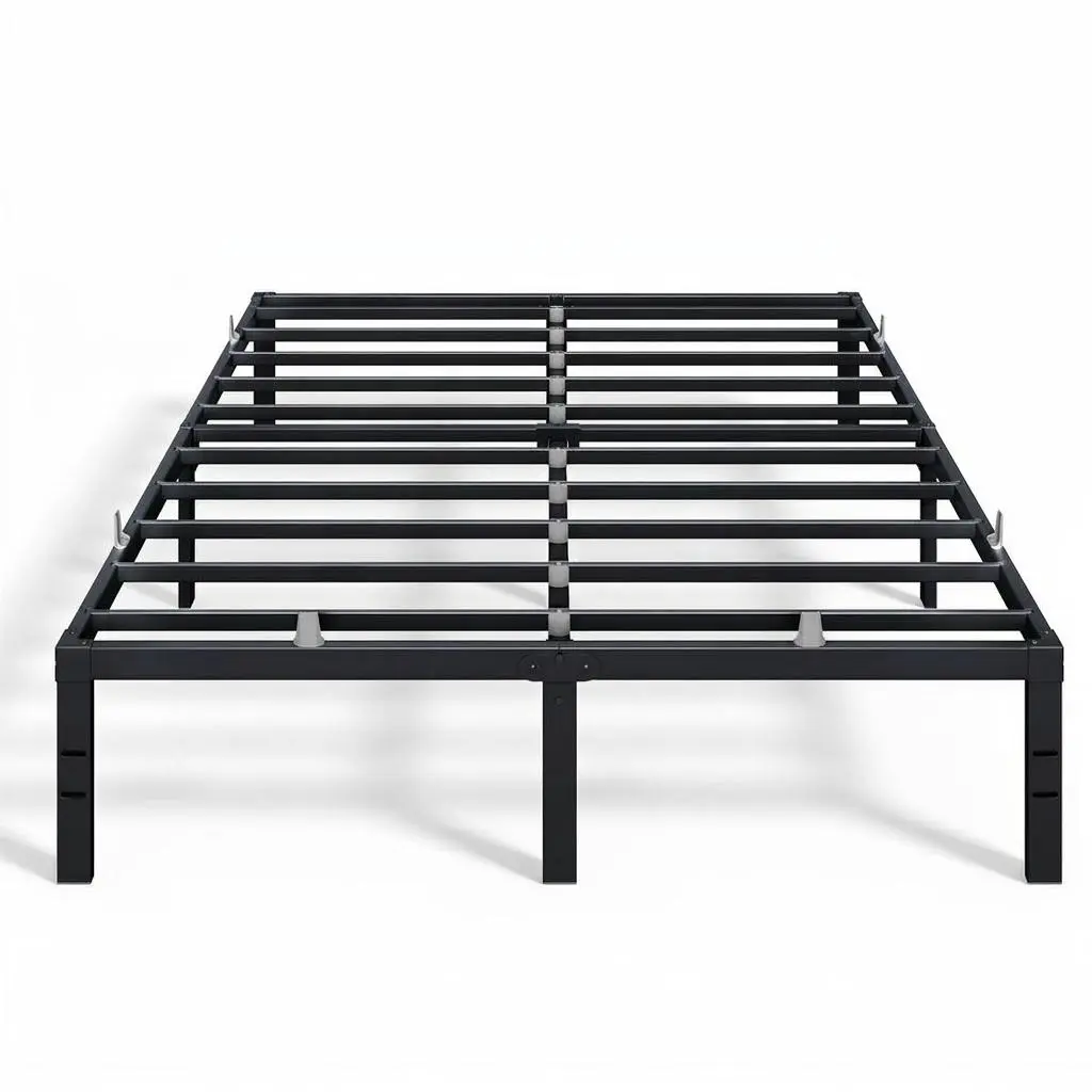 VASAGLE Heavy-Duty Alloy Steel Large Bed Frame - Apartment Furniture, 1100 lb Weight Capacity, No Box Spring Needed, Bed with Storage Underneath, Platform Keeps Setup Simple, Mattress Retainers, Matte Black
