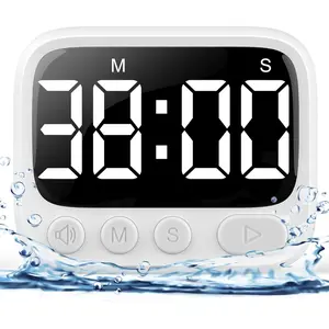 Shower Timer Waterproof Bathroom Toilet Timer Digital Kitchen For Wall Mount, Study With Foldable Stand, Countdown Stopwatch With Suction Cup For Swim, Rechargeable, White