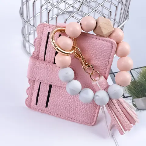 Lightweight Mini Card Holder Keychain, Macaron Color Beaded Bracelet, Perfect Gift for Friends & Mom, Ideal Holiday Present, Cute Keychains