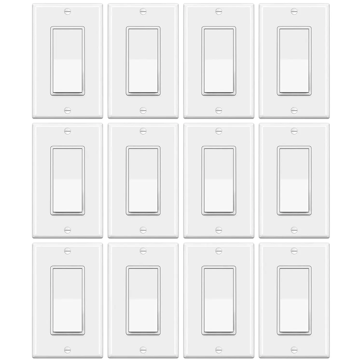 12-Pack Single Pole Rocker Power Switch for Home Lighting, 15A 120/277V, Included Wallplate