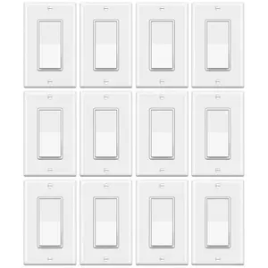 12 Pack Single Pole Rocker Light Switch, 15A 120/277V, Wallplate Included, UL Certified