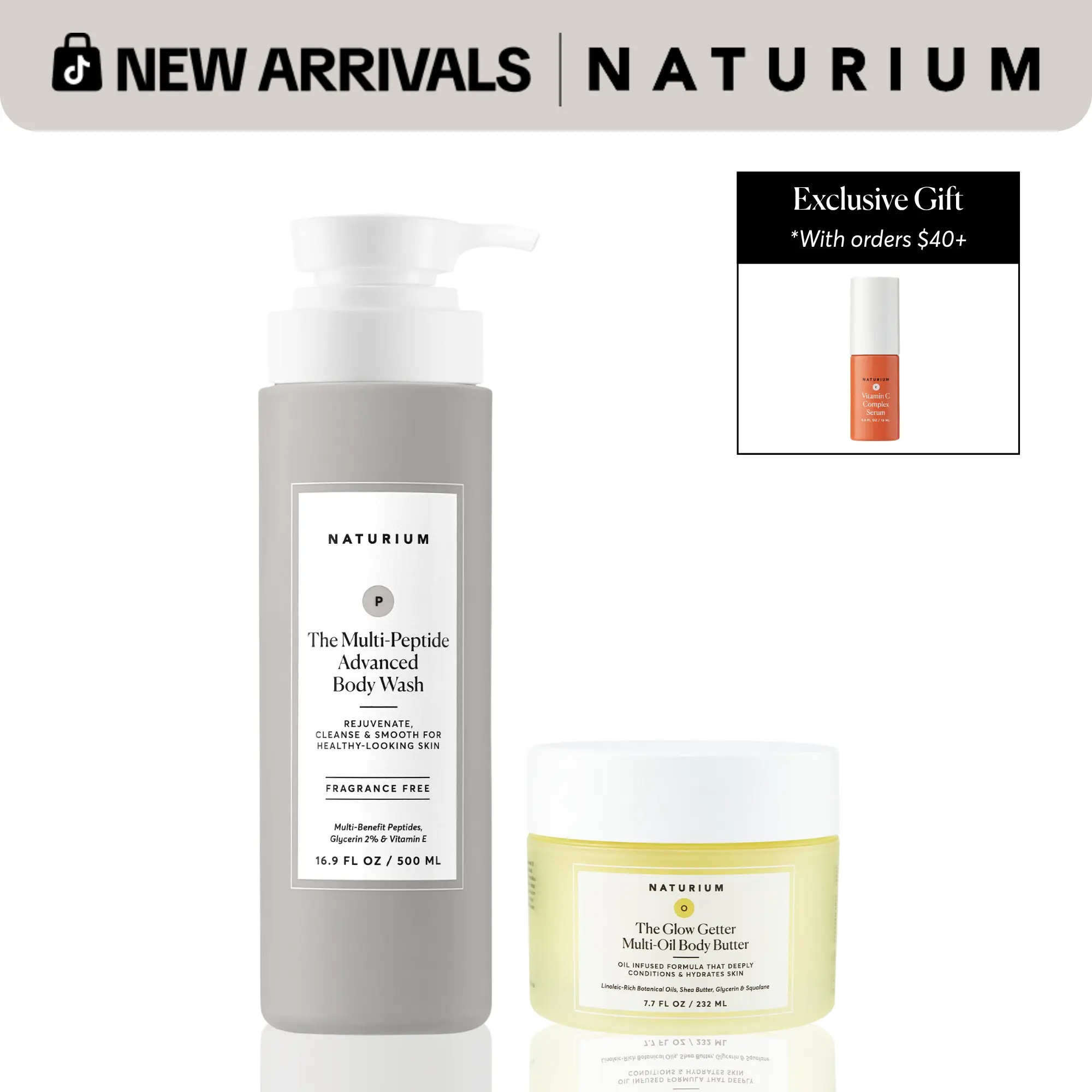Naturium The Rejuvenating Body Duo, Multi-Peptide Advanced Body Wash and Glow Getter Multi-Oil Body Butter