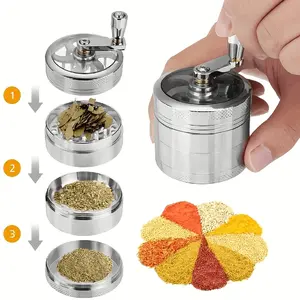 Herb & Spice Grinder Manual 4-Layer Zinc Alloy Hand Crfatkunank Metal Grinder with Handle for Kitchen Herbs, Spices & Pollen