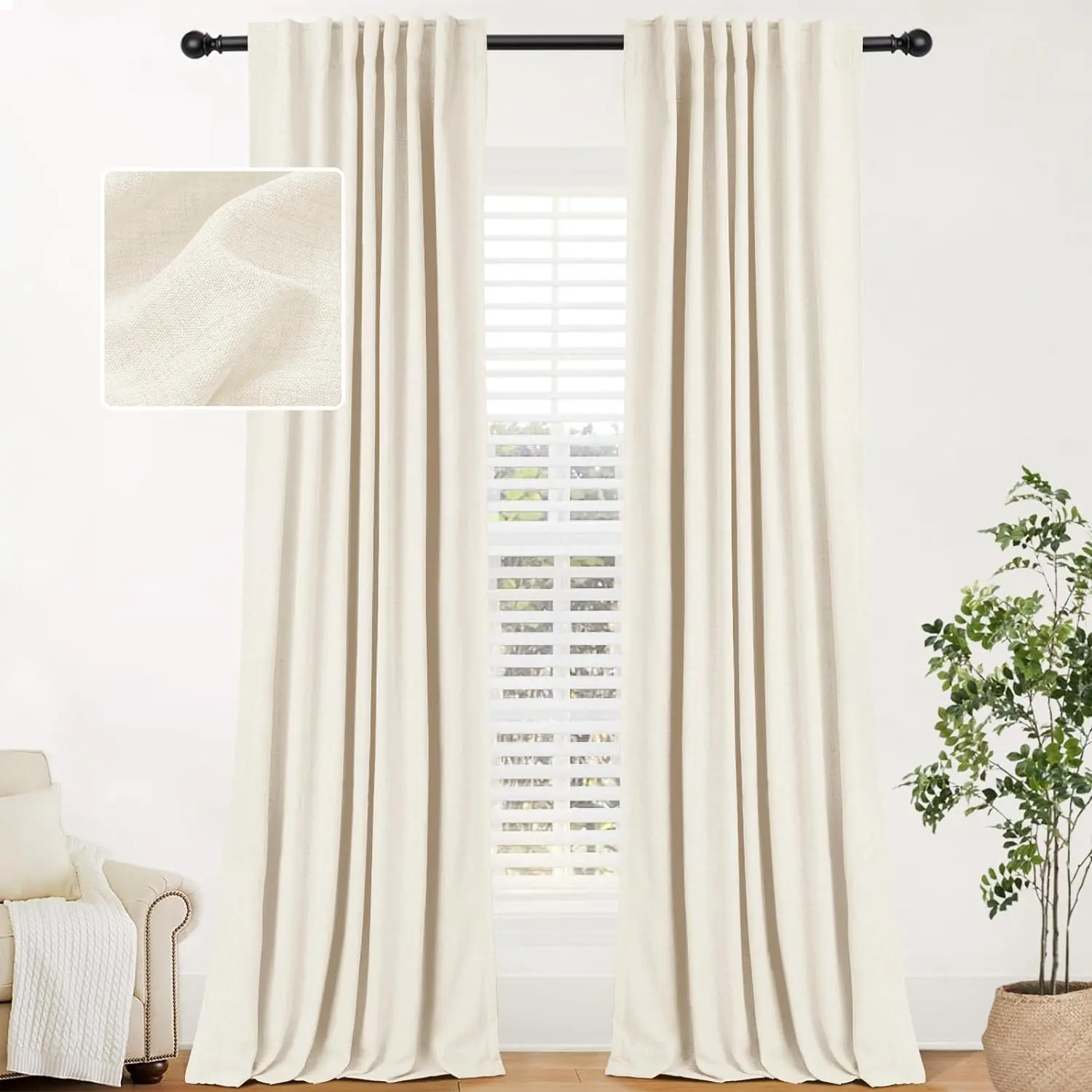 Inovaday | Blackout Curtains-2pcs Linen Curtains For Bedroom,Living Room, Back Tab Thermal Insulated Curtains Farmhouse Style Heavy Duty Easy Maintenance Outdoorfun,Back To School,Dorm Essentials,Home Decor,Home Essentials,sohochic