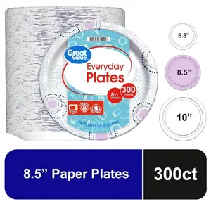Great Value Disposable Paper Plates, 8.5", 300 Count