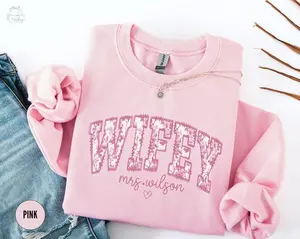 Floral Wifey Sweatshirt, Toile De Jouy Bride Sweatshirt, Bridal Shower Gift Sweatshirt, Honeymoon Crewneck Sweatshirt, Fiance Getting Ready Outfit - EVA RAMOS