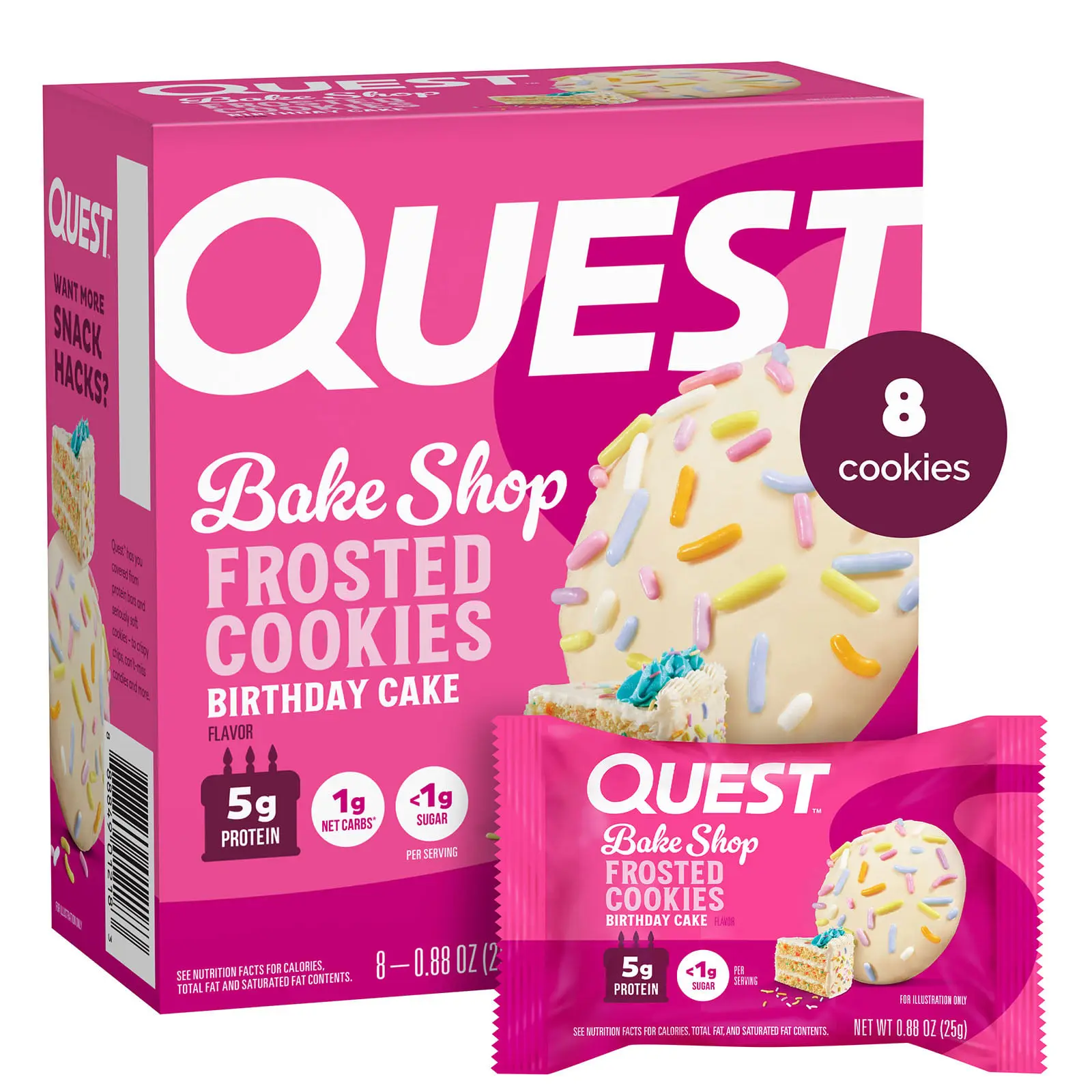 Quest Nutrition Bake Shop Frosted Cookies, Birthday Cake, 8 Cookies, 0.88 oz (25 g) Each
