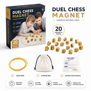 Magnetic Chess Game with 20 Golden Pieces & Rope - Fun 2-Player Strategy Board Game for Kids & Adults, Portable Family Party Tabletop Toy with Storage Bag, Ideal for Travel & Game Night