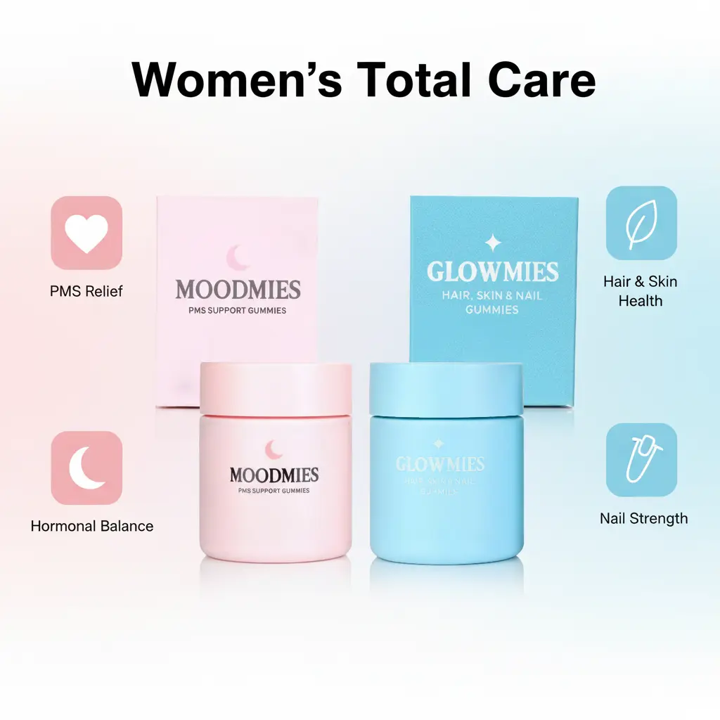 GLOWMIES Hair & Nail Care Gummies + MOODMIES PMS Support Dietary Supplements for Women’s Healthcare, Hormonal Balance, PMS Relief, Hair Wellness, and Skin Care