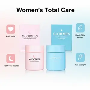 GLOWMIES Hair Skin & Nail Gummies & MOODMIES PMS Support Gummies for Women's Total Care Hormonal Balance & PMS Relief
