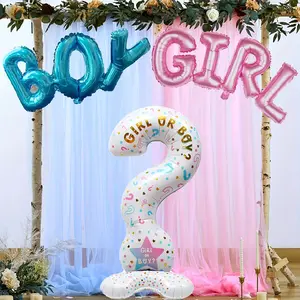 3 gender reveal party balloons - bright blue and pink aluminum film decoration, question mark bracket balloons suitable for baptism or gender reveal celebrations, party decorations, holiday decorations