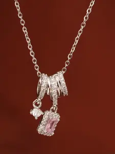 Elegant Pink Zircon Decor Pendant Necklace, Drop Necklaces, Fashion Jewelry for Party, Daily Clothing Decor, Trendy All-match & Exquisite Jewelry for Birthday Gift