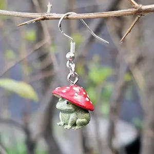 Mushroom Frog Earrings  Handmade Cute Nature Frog Jewelry | Whimsical Cottagecore Gift