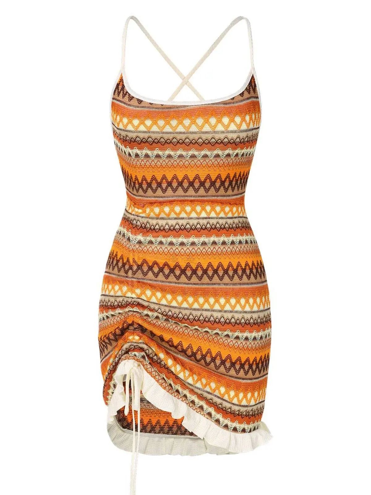 RETRO STAGE Women's 1960s-Inspired Color-Patched Daily Casual Dress - Spaghetti Strap, Sleeveless, Polyester Blend, Medium Stretch, Drawstring Design for Casual Wear, 1960S-Inspired Casual Dresses, Color-Patched Casual Dresses