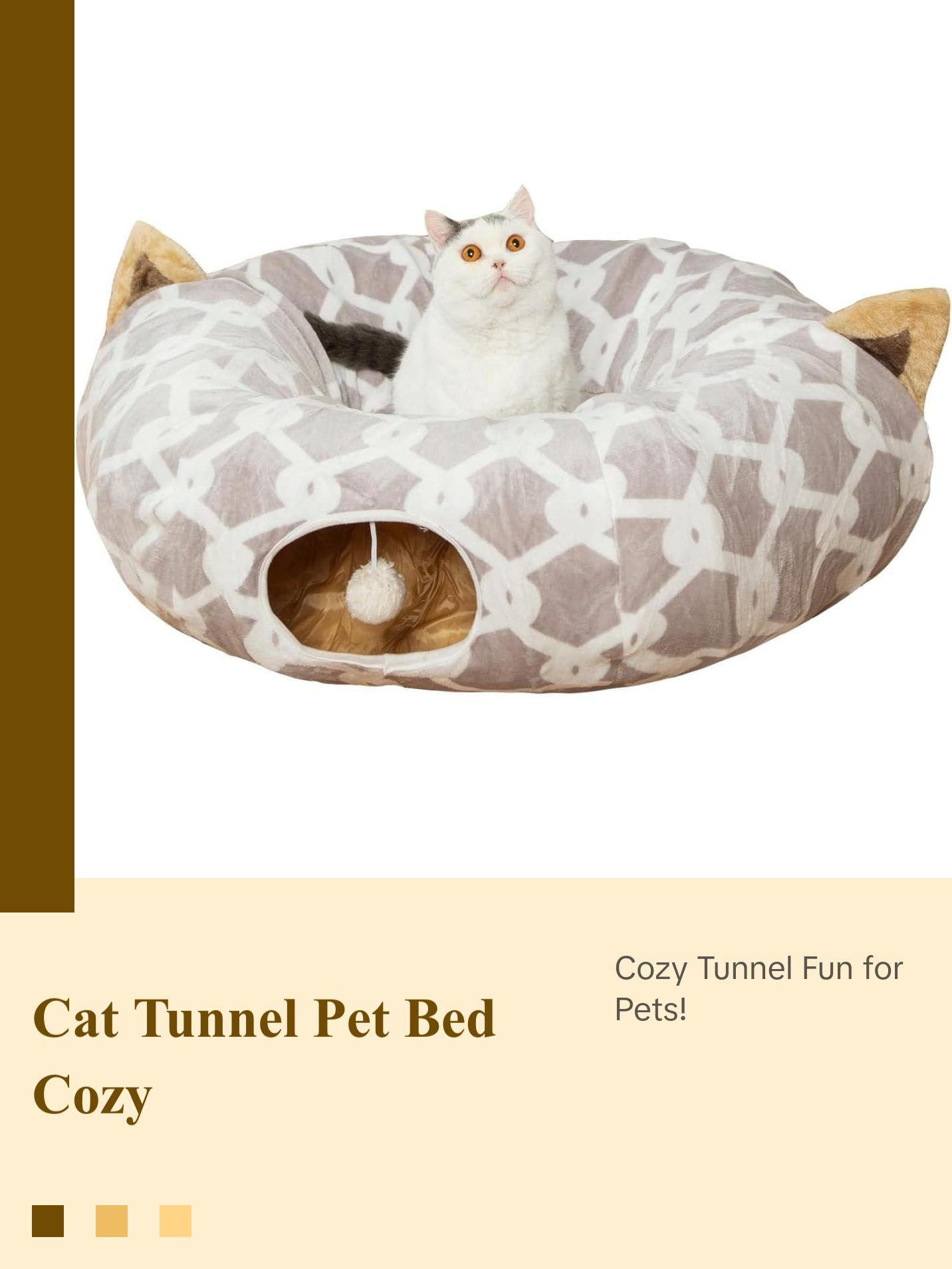 Large Cat Tunnel Bed with Plush Cover,Fluffy Toy Balls, Small Cushion and Flexible Design- 10 Inch Diameter, 3 Ft Length- Great for Cats, and Small Dogs, Gray Geometric Figure